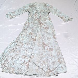 Vtg MCM 1960s Floral Nylon Peignoir Lingerie Set Floor Length Nighty & Robe READ